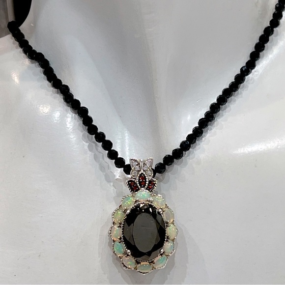 Silver Shungite Multigemstone Pendant Thai Black Spinel Beaded Necklace - Picture 2 of 14